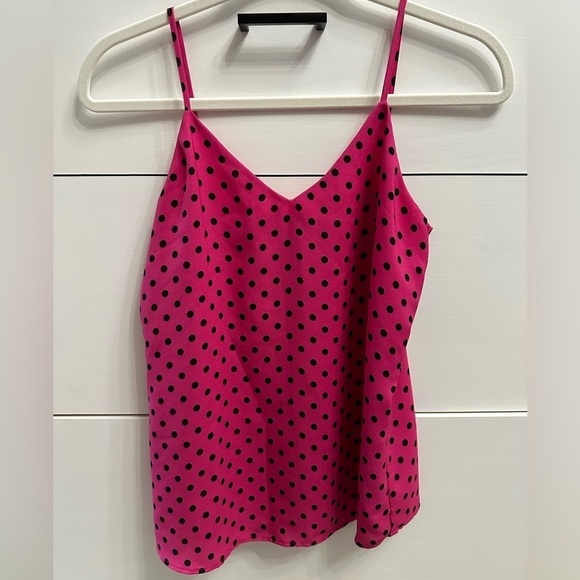 Ann Taylor Petite Women’s Polka Dot Drapey Cami XS P Hot Pink Strappy Tank - Picture 4 of 6